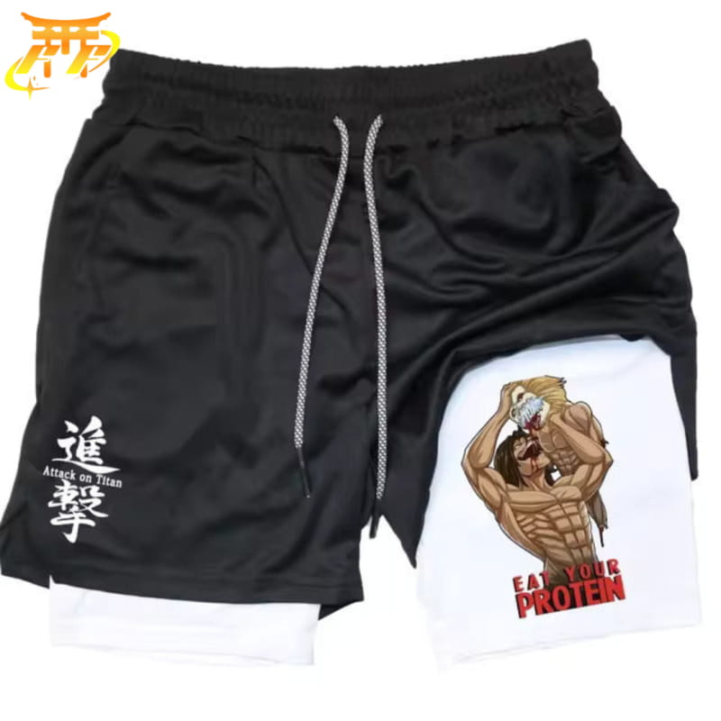 "Eat Your Protein" Svart och Vit Shorts – Attack on Titan™